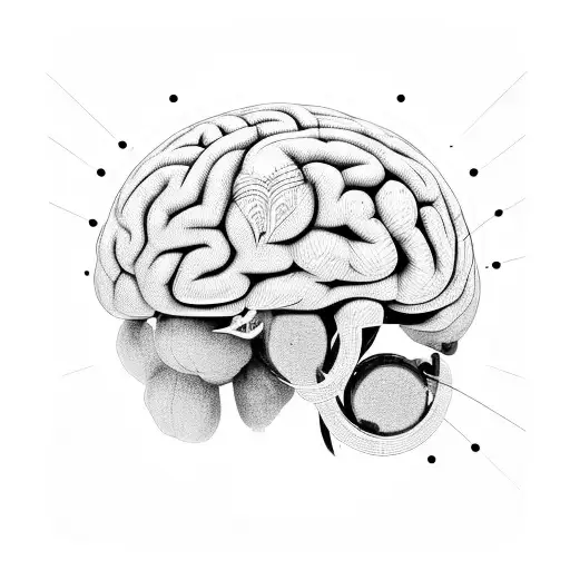 A video game controller merging with a human brain, symbolizing the fusion of technology and consciousness tattoo design idea