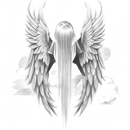 angel wings with clouds tattoo design idea