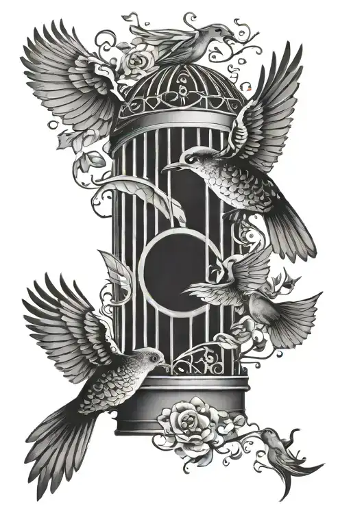 semi colon open cage birds flying out  tattoo design idea