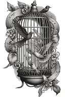 open cage semi colon birds flying up  tattoo design idea