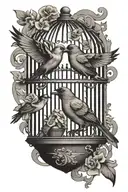 open cage semi colon birds flying up  tattoo design idea