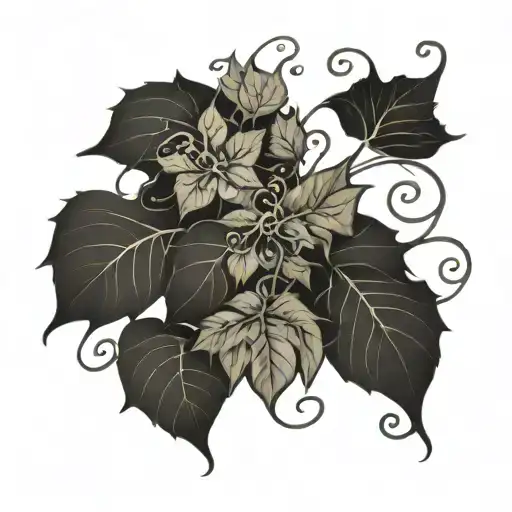 Creating a tattoo design inspired by ivy wrapping around main elements like dog heads and paws, with twisting vines tattoo design idea