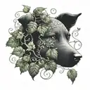 Creating a tattoo design inspired by ivy wrapping around main elements like dog heads and paws, with twisting vines tattoo design idea