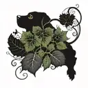 Creating a tattoo design inspired by ivy wrapping around main elements like dog heads and paws, with twisting vines tattoo design idea