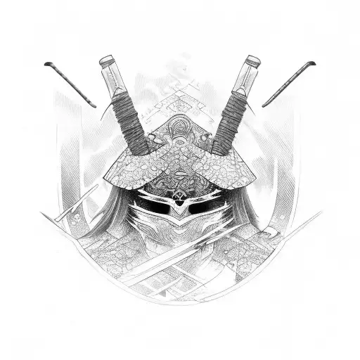 katana with ronin hat tattoo design idea