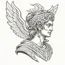 Create a tattoo of a Greek god or goddess with Russian Cyrillic script as part of the design tattoo design idea