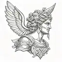 Create a tattoo of a Greek god or goddess with Russian Cyrillic script as part of the design tattoo design idea
