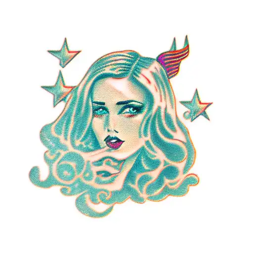 Long haired lady nude tattoo design idea