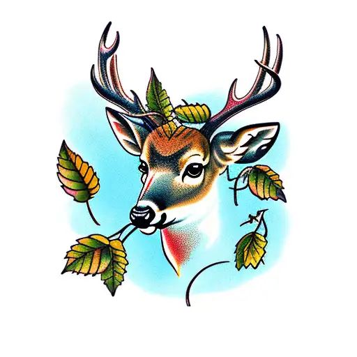 deer, bird, and cherry tree tattoo design idea