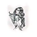 Long haired lady nude tattoo design idea