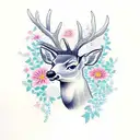 deer with flowers tattoo design idea