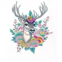 deer with flowers tattoo design idea