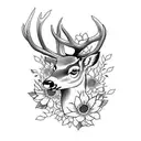 deer with flowers tattoo design idea
