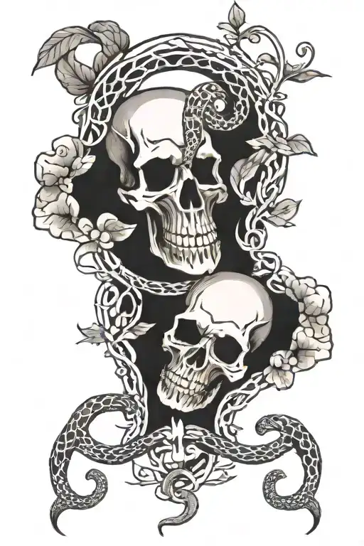 snake skeleton entwined with vines tattoo design idea