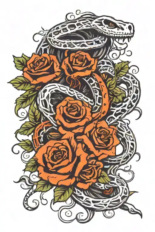snake skeleton entwined with vines wrapped loosely tattoo design idea