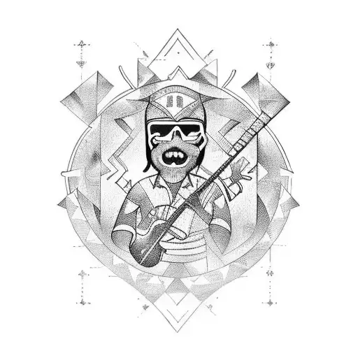 A Cajun musician jamming with a metal band tattoo design idea