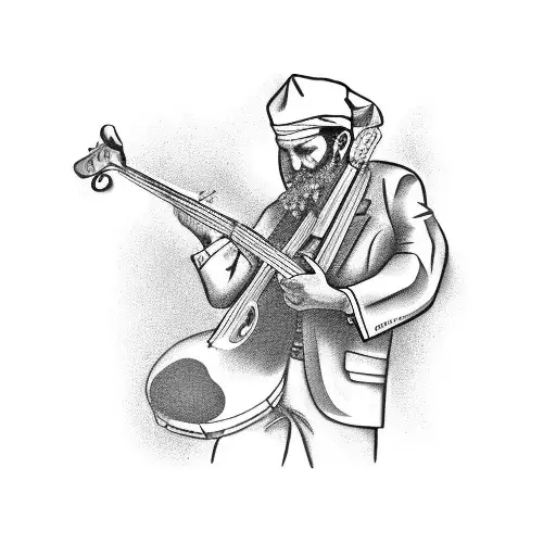 A Cajun musician jamming with a metal band tattoo design idea