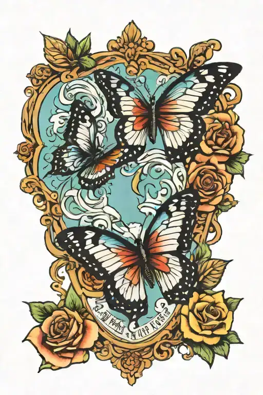butterflies and roses with    with words that say, let your Faith be bigger than your fears   tattoo design idea