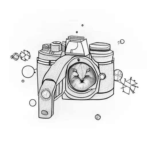 camera with the letters R, N and X tattoo design idea