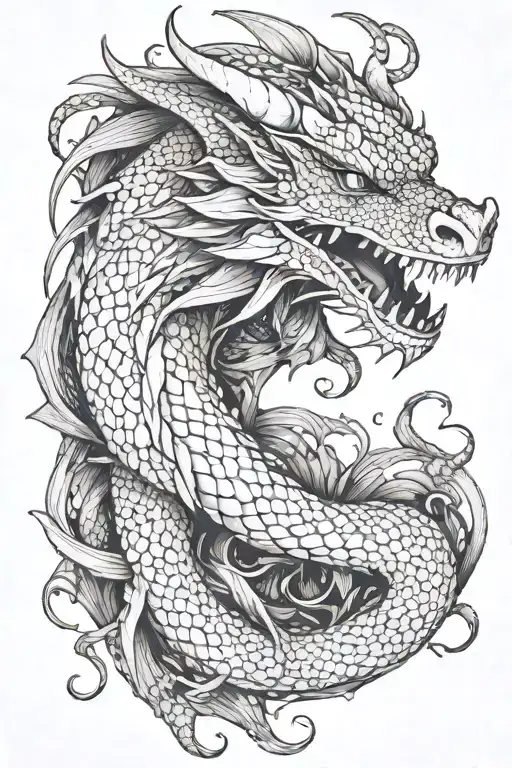 dragon wrapped arms around herself inside surrounded tattoo design idea