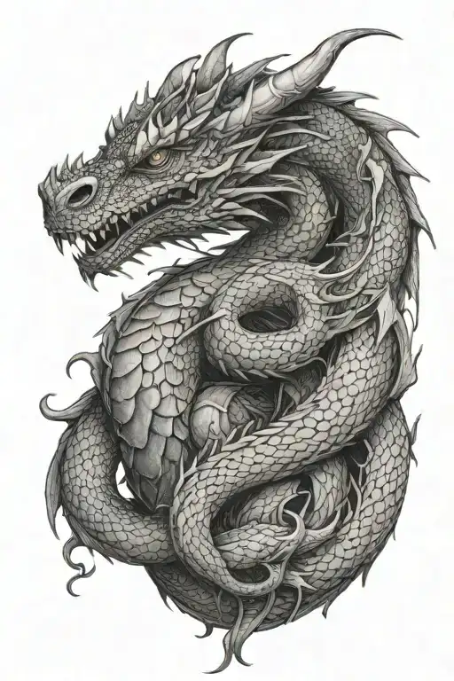 dragon wrapped arms around herself inside tattoo design idea