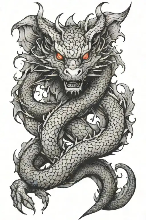 dragon wrapped arms around herself tattoo design idea