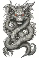 dragon wrapped arms around herself tattoo design idea