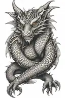 dragon wrapped arms around herself tattoo design idea