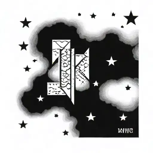 name and birthday in roman numerals with clouds and stars tattoo design idea