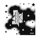 name and birthday in roman numerals with clouds and stars tattoo design idea