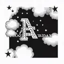 name and birthday in roman numerals with clouds and stars tattoo design idea