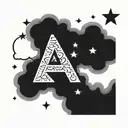 name and birthday in roman numerals with clouds and stars tattoo design idea