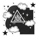 name and birthday in roman numerals with clouds and stars tattoo design idea