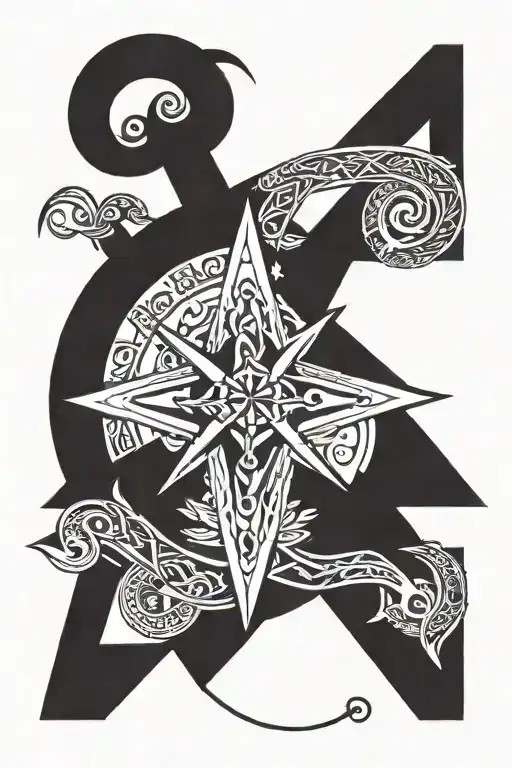The north star of the anchor compass tattoo design idea
