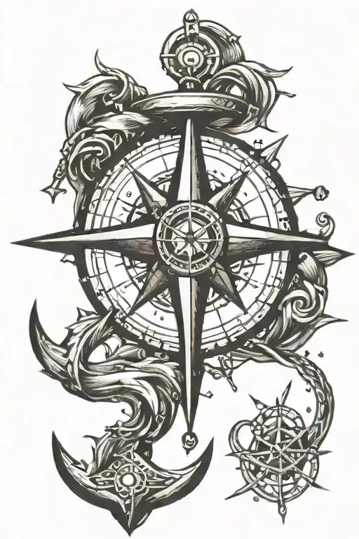 The north star of the anchor compass tattoo design idea