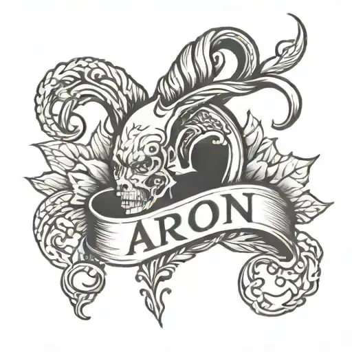 Hear tattoo with the name Aaron  tattoo design idea