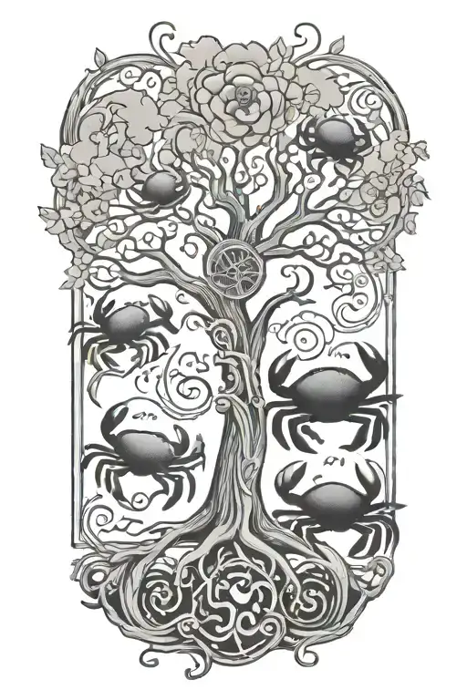 tree of life with zodiac cancer crab tattoo design idea