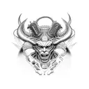 Demon holding a computer mouse with purple hat and circuitry details tattoo design idea