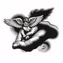  angel wings and a baby’s hand holding on to a mothers finger tattoo design idea