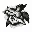  angel wings and a baby’s hand holding on to a mothers finger tattoo design idea