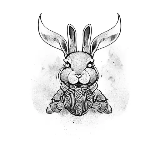 Viking rabbit warrior wielding a coffee mug as a weapon tattoo design idea