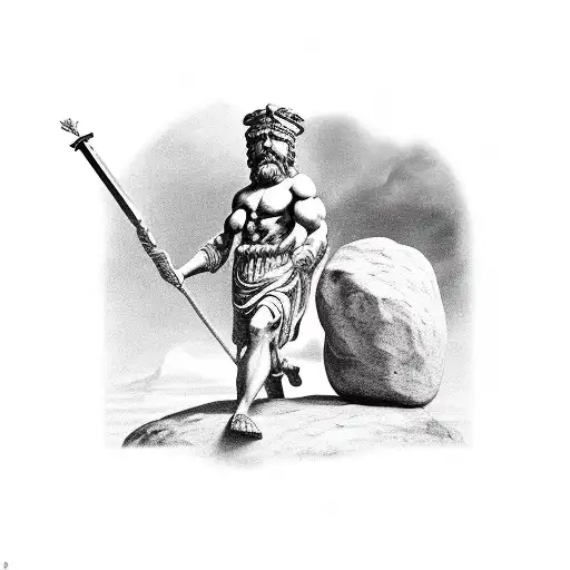The latin phrase 'Fortitudune vincimus' in  writing with Greek god carrying boulder tattoo design idea