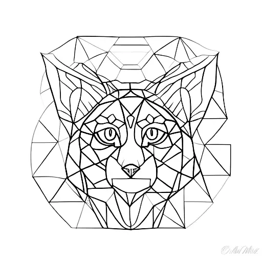 A minimalist tattoo of a bobcat in a geometric shape tattoo design idea