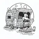 Mickey Mouse in a travel trailer with a full moon phase tattoo design idea