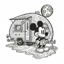 Mickey Mouse in a travel trailer with a full moon phase tattoo design idea