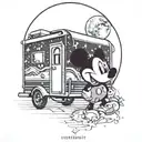 Mickey Mouse in a travel trailer with a full moon phase tattoo design idea