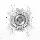 A microscope with musical notes magnified on the lens tattoo design idea