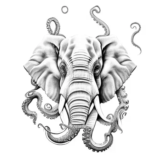 Elephant head with an octopus tentacles tattoo design idea