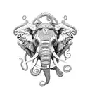 Elephant head with an octopus tentacles tattoo design idea