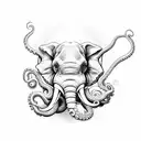 Elephant head with an octopus tentacles tattoo design idea